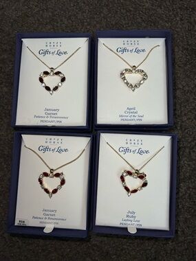 Gold plated birthstone heart necklace lot new pins